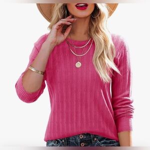 NWT-Large- Saloogoe Long Sleeve
Tunic Tops Loose Crewneck Pullover Curved Hem